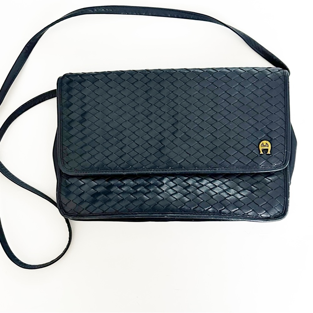 Etienne Aigner Navy Woven Crossbody Bag